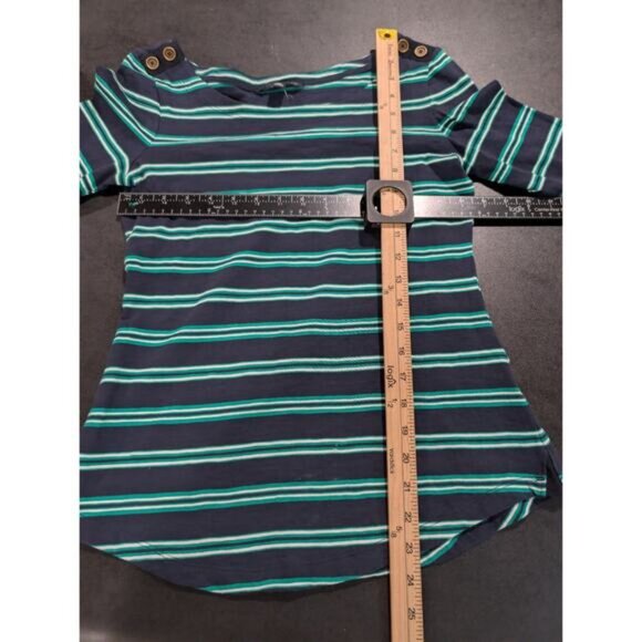 Banana Republic Top Shirt Women's Size XS Blue & Green Striped PREPPY buttons - Picture 1 of 12